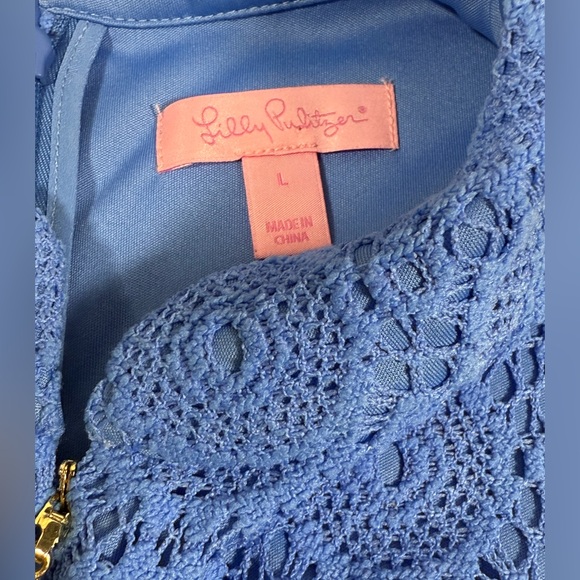 Lilly Pulitzer Blue Crochet Lace Sleeveless Fit Shift Dress Women’s Large Lined - Picture 5 of 7
